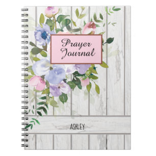 Rosa Blue Lila Blommigt Wood Namn Prayer Journal Anteckningsbok
