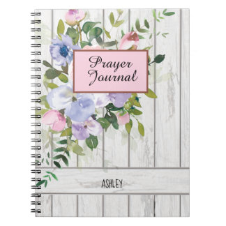 Rosa Blue Lila Blommigt Wood Namn Prayer Journal Anteckningsbok