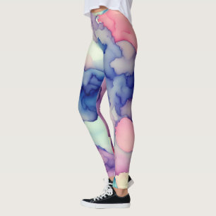 Rosa Blue Lila Vattenfärgsfärg Fusion Leggings