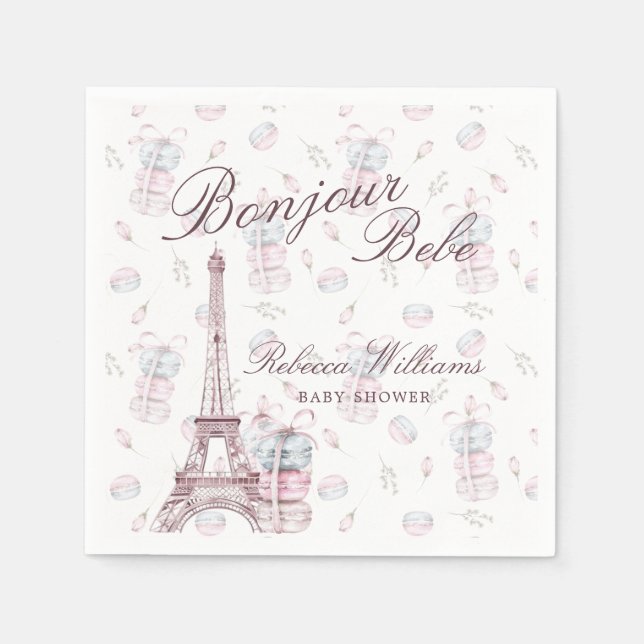 Rosa Blue Macaron Bonjour Bebe Paris Babydusch Pappersservett (Framsidan)