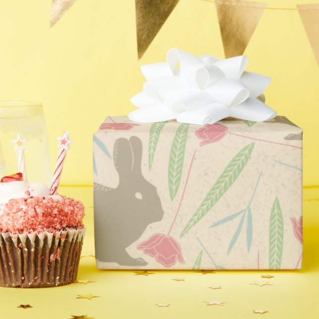 Rosa Blue Mint Vår Blommigt Påskhare Mönster Presentpapper (Födelsedagsfest)