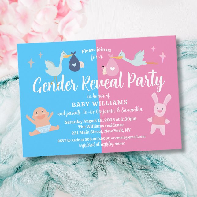 Rosa Blue Modern Gender Reveal Party-inbjudan Inbjudningar (Pink Blue Modern Gender Reveal Party Invitation
)