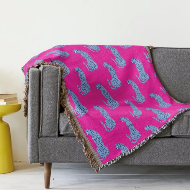 Rosa & Blue Modern Jungle Cheetah Throw Blanket Filt (Pink & Blue Modern Jungle Cheetah Throw Blanket
)