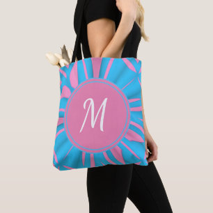 Rosa Blue Modern Watercolor Mönster Monogram Tygkasse
