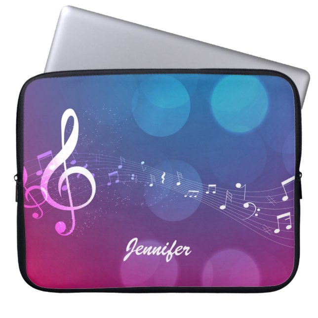 Rosa-Blue Musik noter och Anpassningsbar Monogram Laptop Fodral (Framsidan)