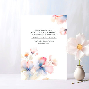 Rosa Blue och Guld Skugga Flowers Elegant bröllop Inbjudningar