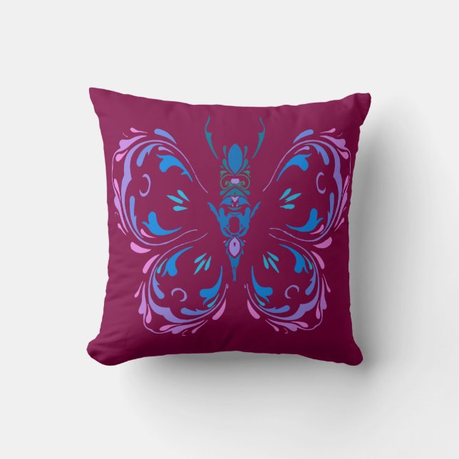 Rosa Blue och Mauve Butterfly Cranberry Design Kudde (Framsida)