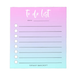 Rosa Blue Ombre att göra List Girly Anteckningsblock