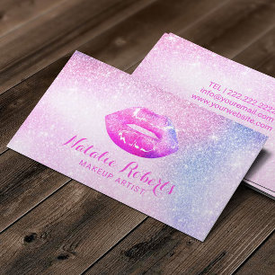 Rosa & Blue Ombre Chic Läppar Makeup Artist Visitkort