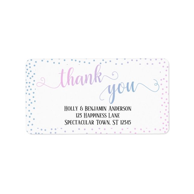 Rosa Blue Ombre Confetti-Tack Adressetikett (Framsidan)