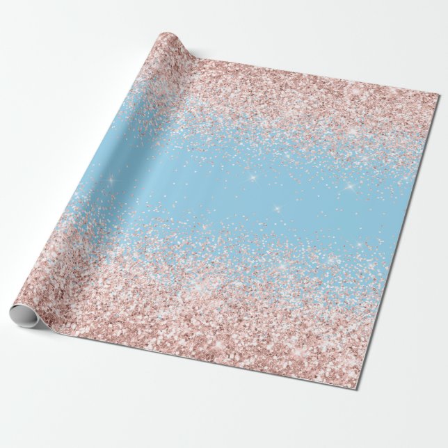 Rosa Blue Ombre Glitter Baby Gender Reveal Presentpapper (Utrullad)