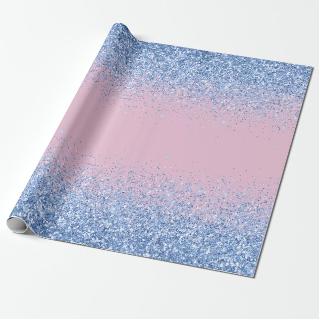 Rosa Blue Ombre Glitter Baby Gender Reveal Presentpapper (Utrullad)