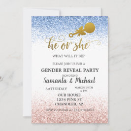 Rosa Blue Ombre Glitter Guld Gender Reveal Party Inbjudningar