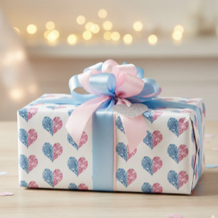 Rosa Blue Ombre Glitter Hearts Baby Gender Reveal Presentpapper