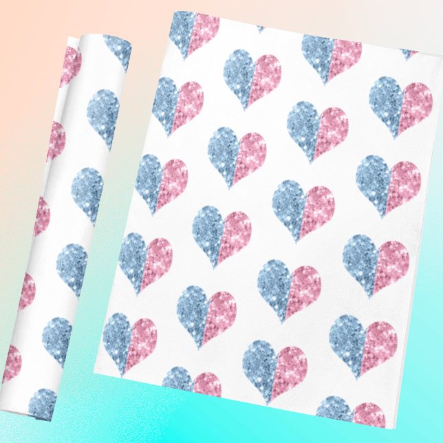 Rosa Blue Ombre Glitter Hearts Baby Gender Reveal Presentpapper (Skapare uppladdad)