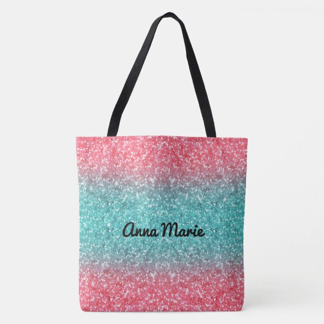 Rosa Blue Ombre Glitter Monogram Tygkasse (Framsida)