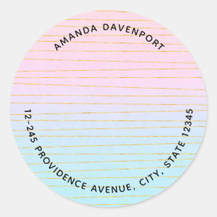 Rosa Blue Ombre med Guld Linjer Adress Runt Klistermärke