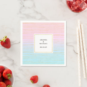 Rosa Blue Ombre med Thin Guld Linjer Bröllop Pappersservett