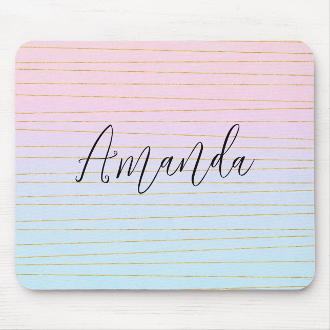 Rosa Blue Ombre med Thin Guld Linjer Musmatta (Framsidan)