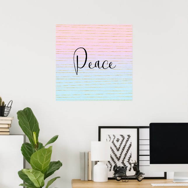 Rosa Blue Ombre med Thin Guld Linjer Peace Poster (Hemmakontoret)