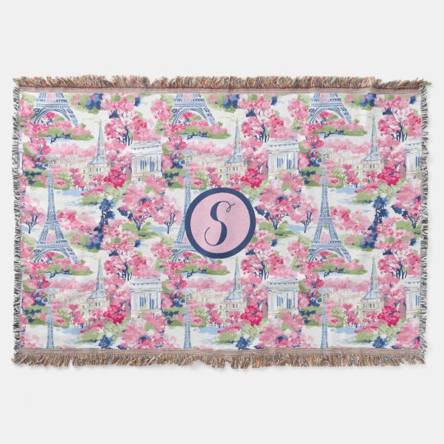 Rosa & Blue Paris Patterned Monogram Filt (Framsidan)