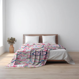 Rosa & Blue Paris Patterned Monogram Fleecefilt