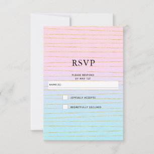 Rosa Blue Pastel Gradient med Guld Linjer Bröllop OSA Kort