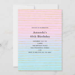 Rosa Blue Pastel Gradient med Guld Linjer födelsed Inbjudningar
