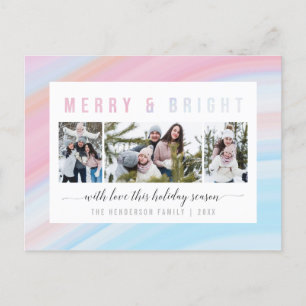 Rosa & Blue Pastel Merry & Bright Helgdag Photo Helg Vykort