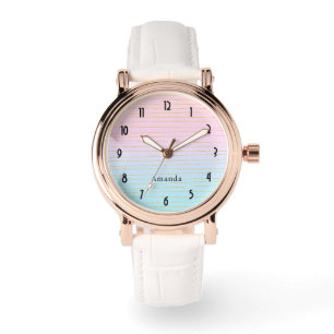 Rosa Blue Pastel-övertoning med Guld Linjer Armbandsur