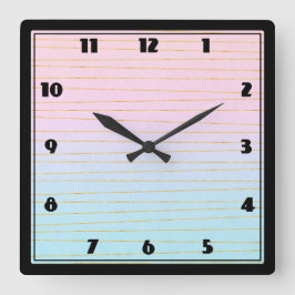 Rosa Blue Pastel-övertoning med Guld Linjer Fyrkantig Klocka