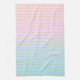 Rosa Blue Pastel-övertoning med Guld Linjer Kökshandduk
