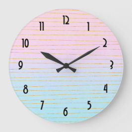 Rosa Blue Pastel-övertoning med Guld Linjer Stor Klocka