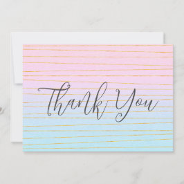 Rosa Blue Pastel-övertoning med Guld Linjer Tack Kort
