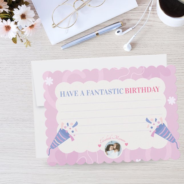 Rosa & Blue Pastel Photo för barn Hälsning Anteckningskort (Pink & Blue Pastel Photo for Kids Greeting Note Card)