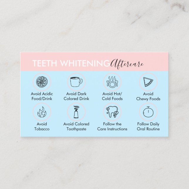 Rosa Blue Pastel Teeth Whitening Aftercare Tips Visitkort (Baksida)