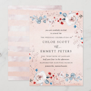 Rosa Blue Pastel Watercolor FloralWedding Inbjudningar