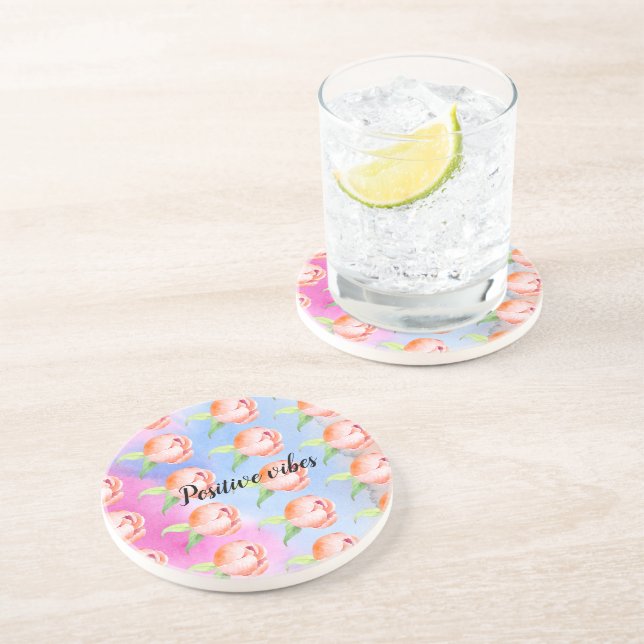 Rosa Blue Peach Tie dye Peonies Underlägg (Sidan)