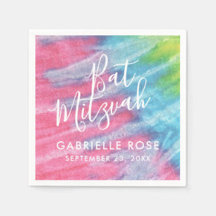 Rosa Blue Personlig Tie Dye Bat mitzvah Pappersservett
