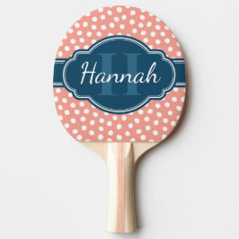 Rosa Blue Polka Dot Mönster Monogram Fladdermus Pingisracket