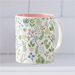 Rosa Blue Poted Plants Flowers Greenery Två-Tonad Mugg