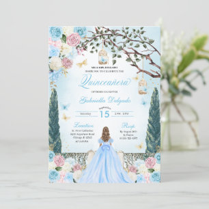 Rosa & Blue Princess Enchanted Garden Quinceanera Inbjudningar