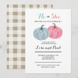 Rosa Blue Pumpkins Han eller hon Gender Reveal Inbjudningar