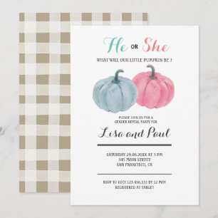 Rosa Blue Pumpkins Han eller hon Gender Reveal Inbjudningar
