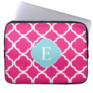 Rosa Blue Quatrefoil Monogram Laptop Fodral