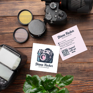 Rosa Blue Retro Charm-kamera för fotografer Fyrkantigt Visitkort