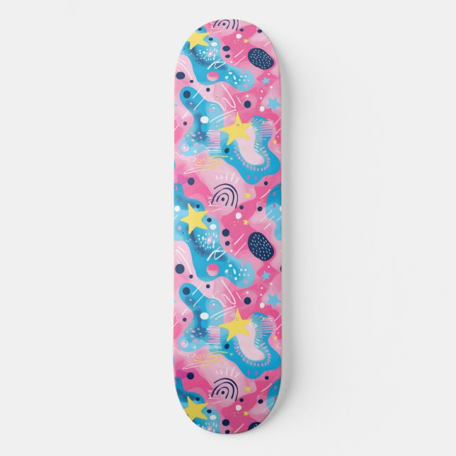 Rosa Blue Retro Y2K Unik designskiss Mini Skateboard Bräda 18,5 Cm (Framsida)