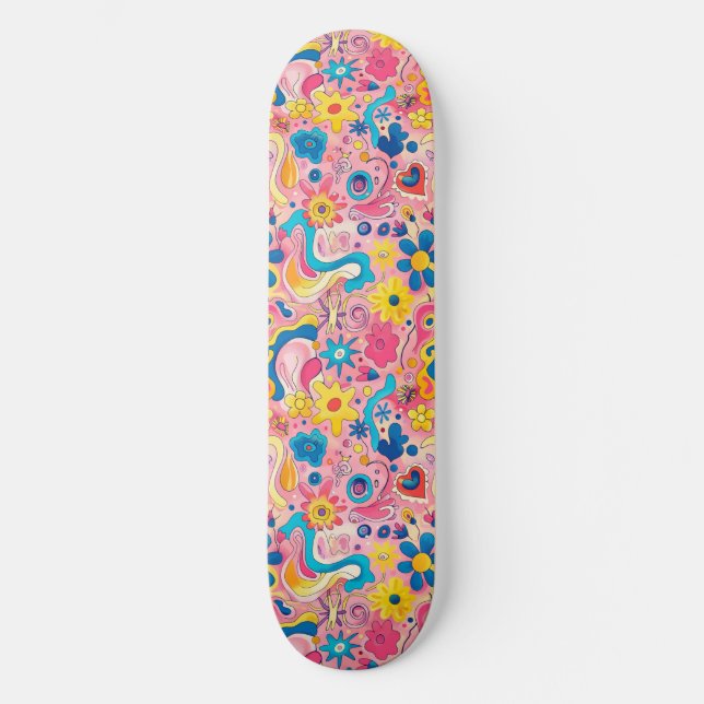 Rosa Blue Retro Y2K Unik designskiss Mini Skateboard Bräda 18,5 Cm (Framsida)