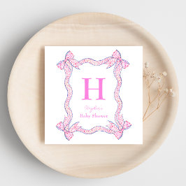 Rosa Blue Ribbon Bow Ram Personlig Napkin Pappersservett