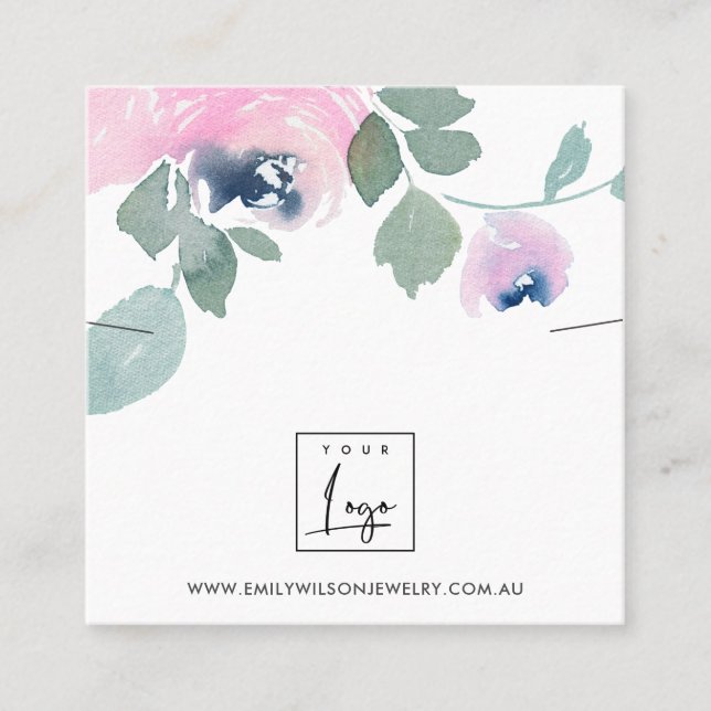 ROSA BLUE RO BLOMMIGT BRACELET NECKLACE VISNING FYRKANTIGT VISITKORT (Framsida)